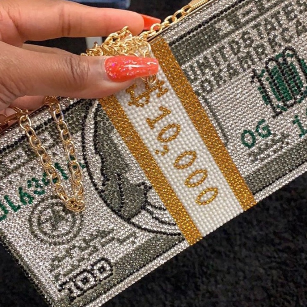 Blingged out fashion money clutch